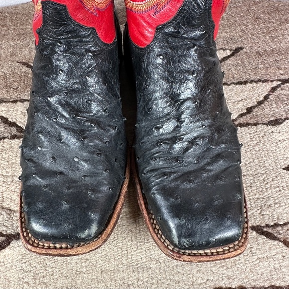 Justin Boots Red and Black ostrich square toe western cowgirl Cowboy Boots - Picture 12 of 13